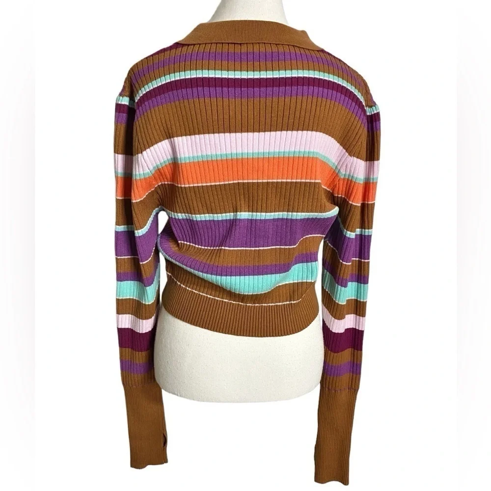 White Birch Striped Long Sleeve Cropped Sweater - Picture 2 of 12